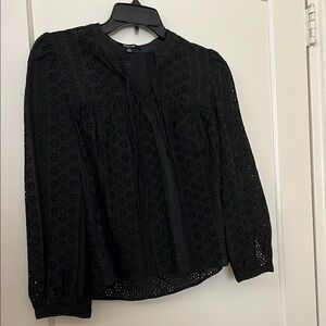 Madewell Black Mandarin Collar Long Sleeve Buttoned Blouse